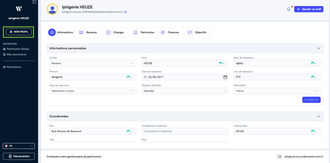 Accèder à mon profil sur WeathConnect