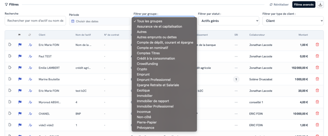 Consulter et filtrer les actifs