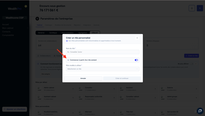 Créer un rôle personnaliser sur WealthPro