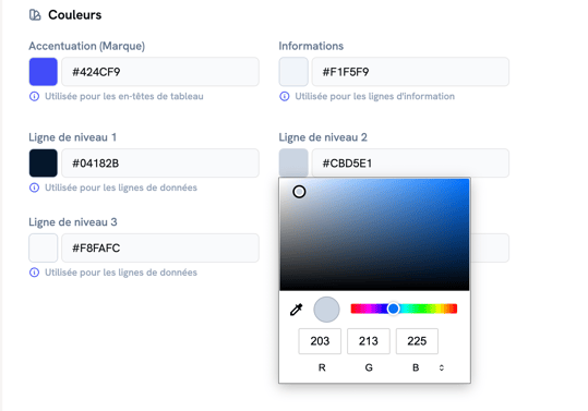 Modifier les couleurs des tableaux