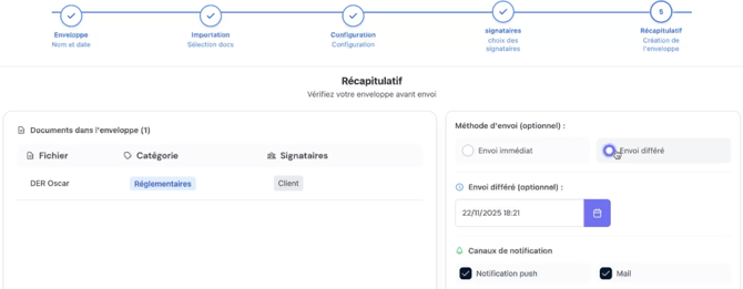 Options denvoi et notifications