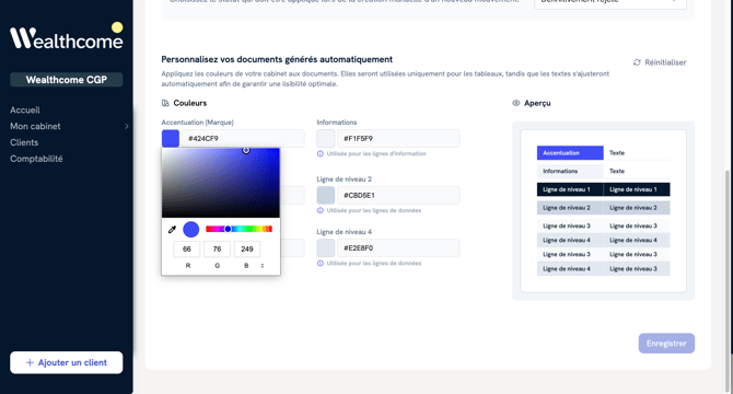 Personnalisation des couleurs des tableaux et reportings